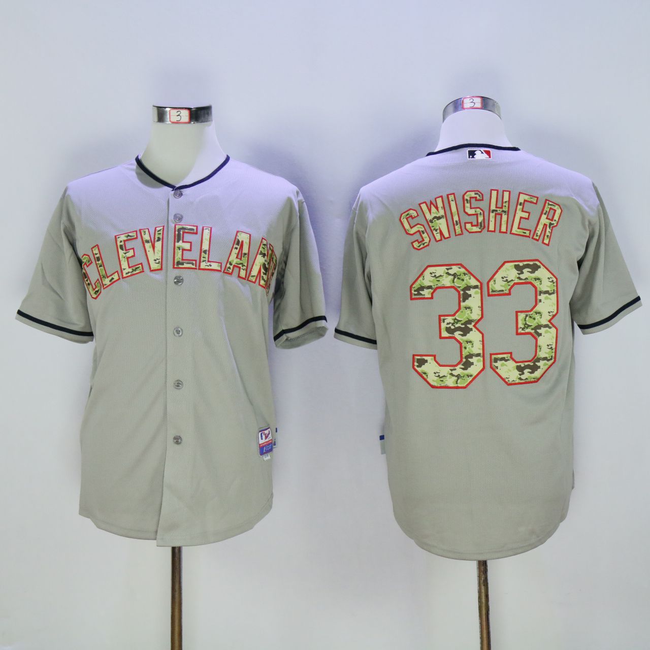 Men Cleveland Indians #33 Swisher Grey Camo MLB Jerseys